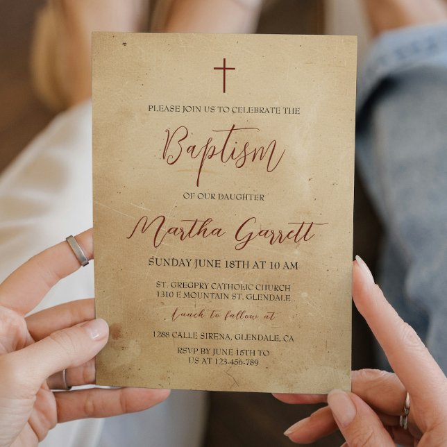 Convite Batismo Rústico Simples e Elegante (Criador carregado)