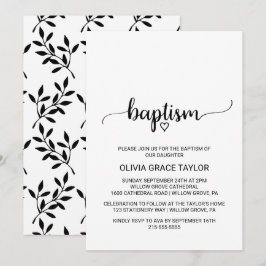 Convite Batismo Simples de Caligrafia Preta e Branca