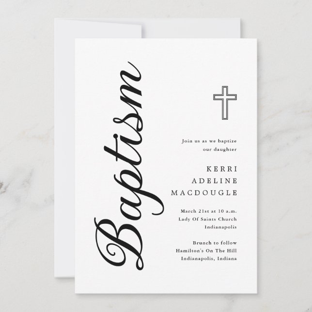 Convite Batismo Simples de Script Minimalista Elegante (Frente)