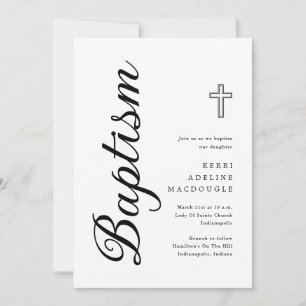 Convite Batismo Simples de Script Minimalista Elegante