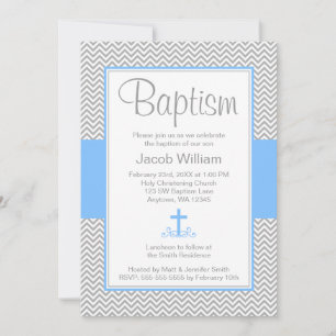 Convite Batismo transversal azul cinzento do baptismo do