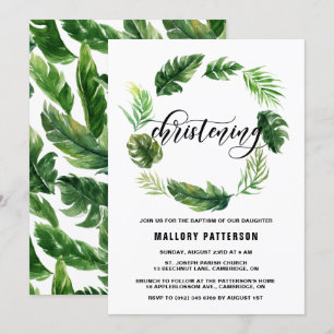 Convite Batismo tropical da grinalda das folhas da
