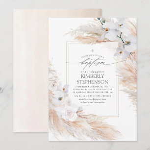 Convite Batismo Tropical de Pampas Grass e Orquídeas Bran