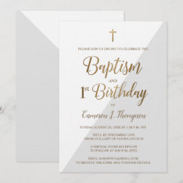 Convite Batismo virtual Dourado personalizado e primeiro a