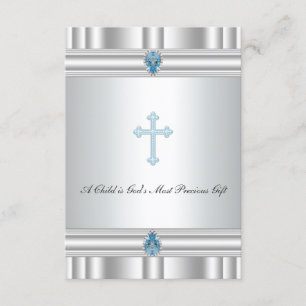 Convite Batizado Cruz Cinza e Azul