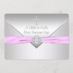 Convite Batizado de Bebê Menina Cruz Rosa