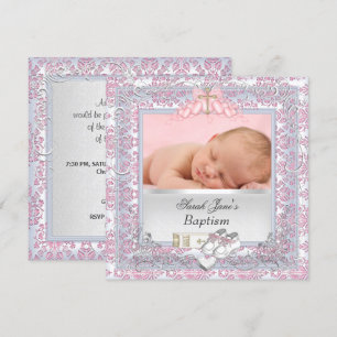 Convite Batizado de Menina Branco Rosa