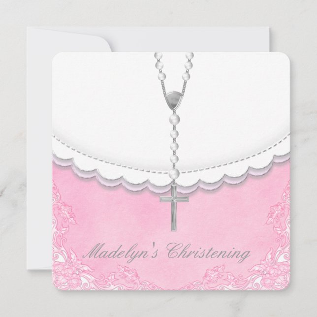 Convite Batizado de Meninas Rosa e Cinza (Frente)