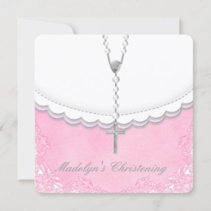 Convite Batizado de Meninas Rosa e Cinza