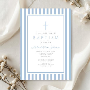 Convite Batizado de Menino Azul Bebê Elegante