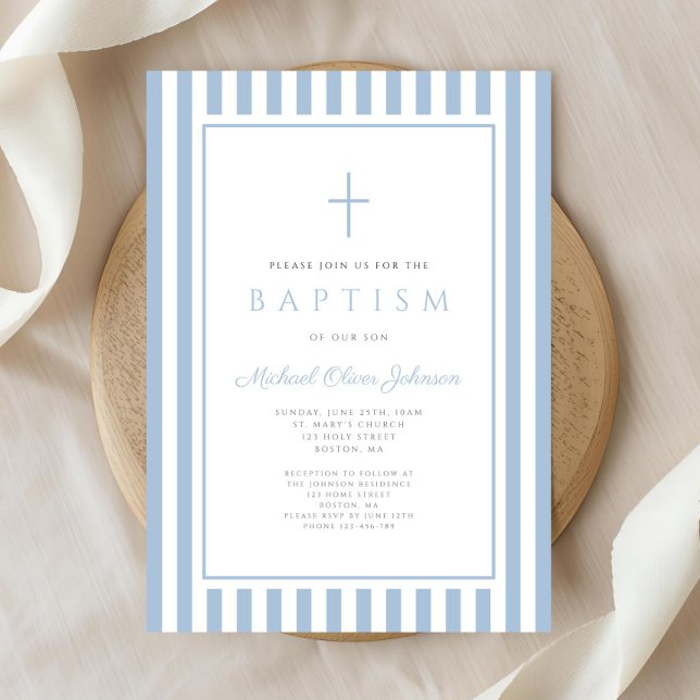 Convite Batizado de Menino Azul Bebê Elegante (Elegant Baby Blue Boy Baptism Invitation)