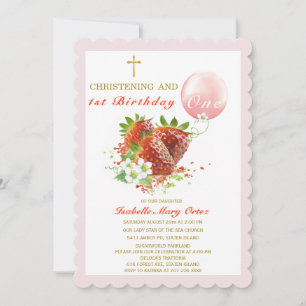 Convite Batizado de Morango e Primeiro Aniversário