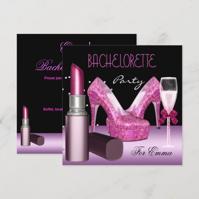 Convite Batizado de Noiva Batom Rosa Sapatos (Frente/Verso)