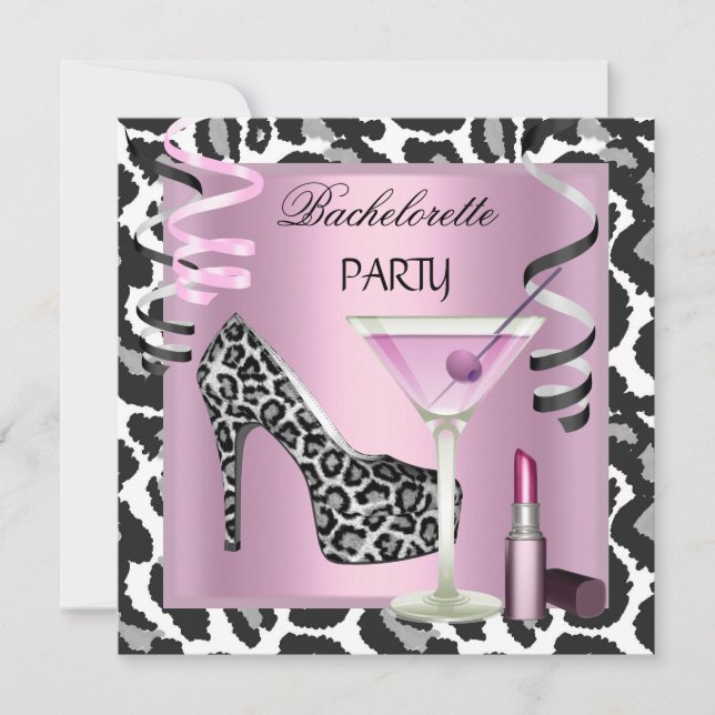 Convite Batizado de Noiva Batom Rosa Sapatos Onça (Frente)