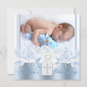 Convite Batizado Doce Branco e Azul Bebê