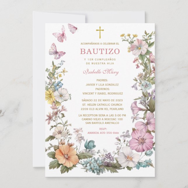 Convite Batizado e primeiro aniversário da nossa filha (Frente)