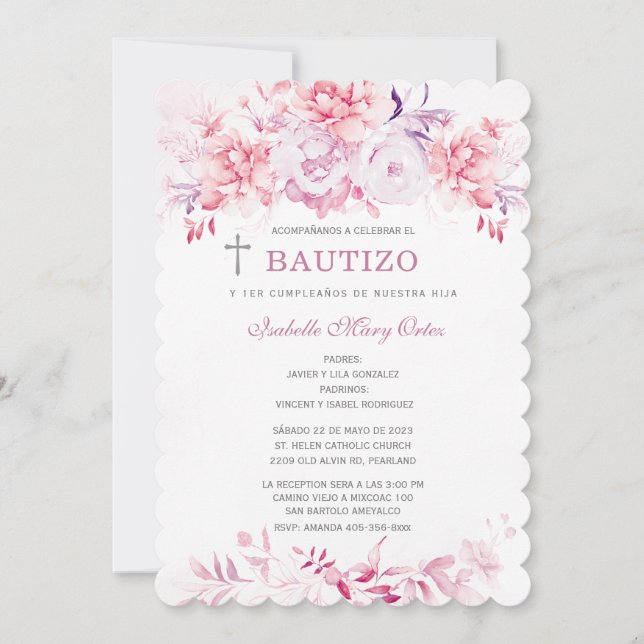 Convite Batizado e Primeiro Aniversário Menina (Frente)