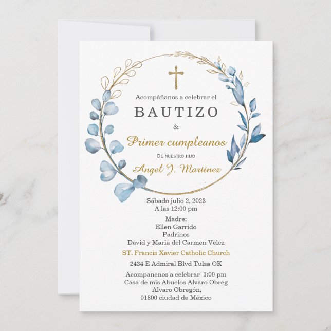 Convite Batizado e Primeiro Aniversário Menino (Frente)