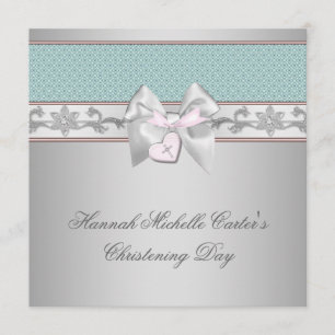 Convite Batizado Meninas Azul Turquesa Rosa Prata