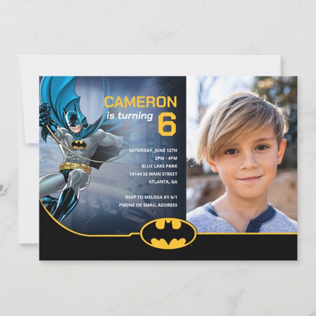 Convite Batman Super Hero Birthday - Foto (Frente)