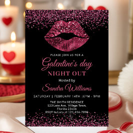 Convite Batom Burgundy para Noite do Dia de Galentine