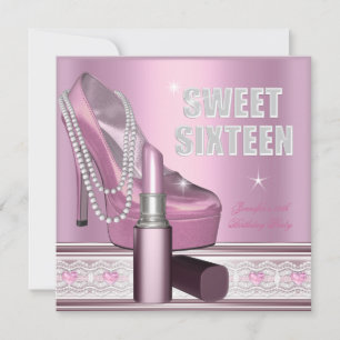Convite Batom de Sapato de Festa Pink Sweet Sixteen 16