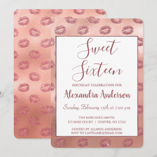 Convite Batom Kisses Rosa Dourado Doce Dezesseis Aniversá