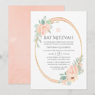 Convite Batom Pastel Floral Geométrico Bar Mitzvah