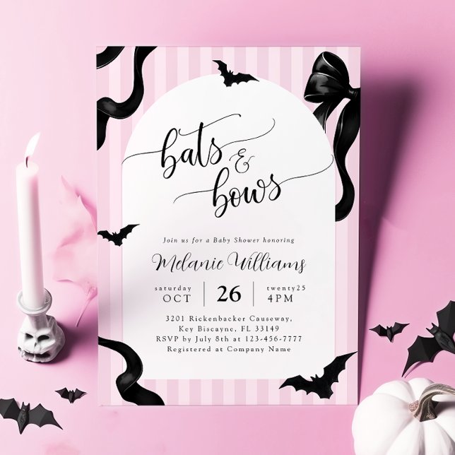 Convite Bats and Bows Halloween Baby Shower Invitation (Criador carregado)