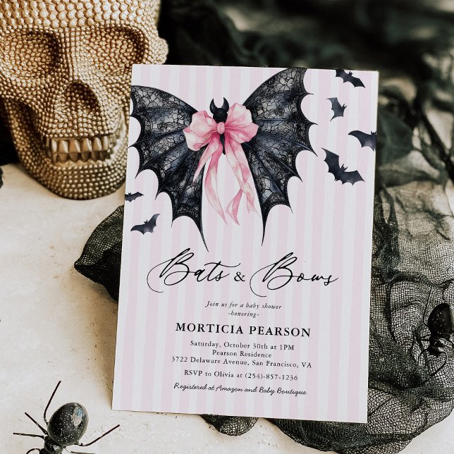 Convite Bats & Bows Chá de Bebê de Halloween (Criador carregado)