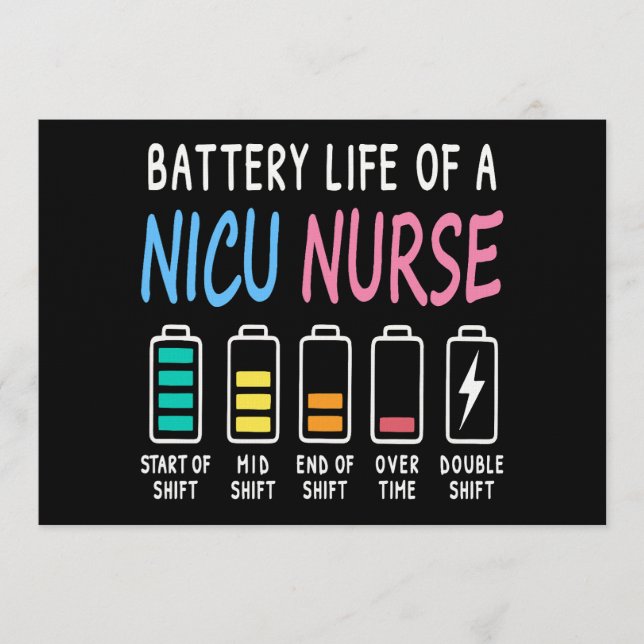 Convite Battery life of a NICU nurse humor level (Frente)