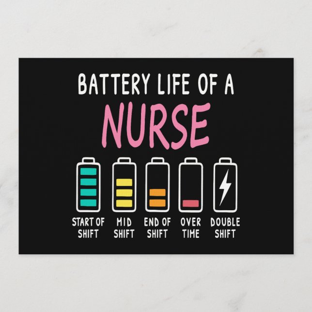 Convite Battery life of a nurse humor chart (Frente)