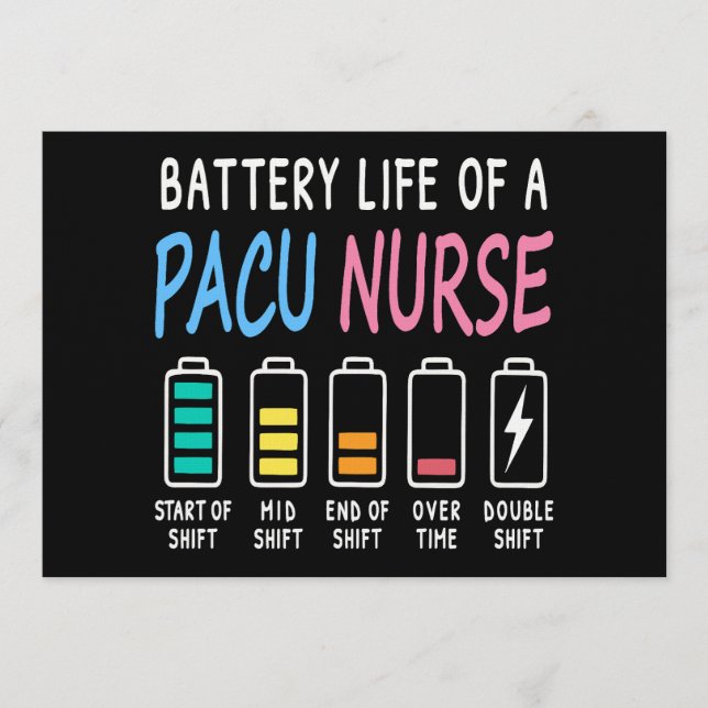Convite Battery life of a PACU nurse levels humor (Frente)