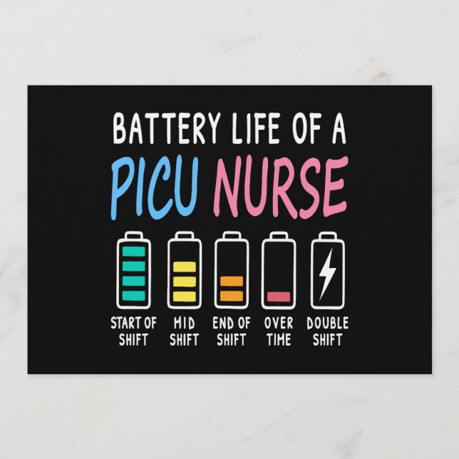 Convite Battery life of a PICU nurse humor chart (Frente)