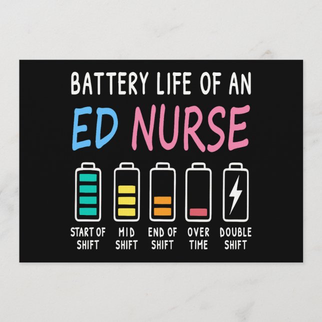 Convite Battery life of an ED nurse levels humor (Frente)