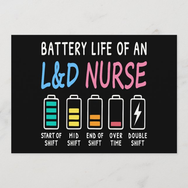 Convite Battery life of an L&D nurse humor chart (Frente)
