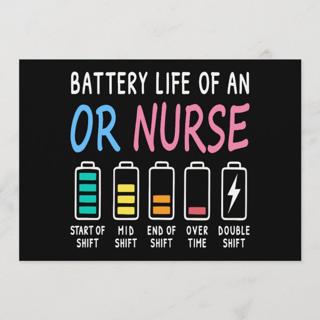 Convite Battery life of an OR nurse humor chart (Frente)