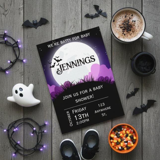 Convite Batty for baby. Halloween Baby shower Invitation (Criador carregado)