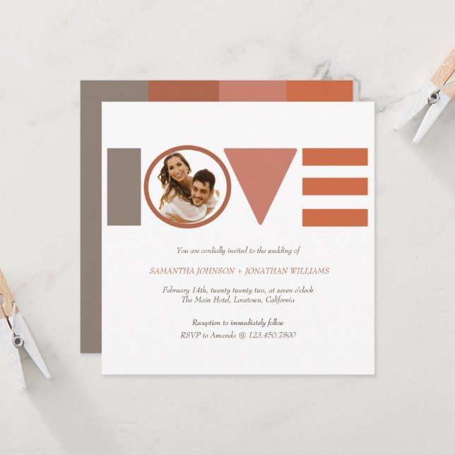 Convite Bauhaus Love Striped Square Weding (Frente/Verso In Situ)