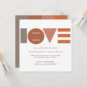 Convite Bauhaus Love Terracotta   Casamento quadrado