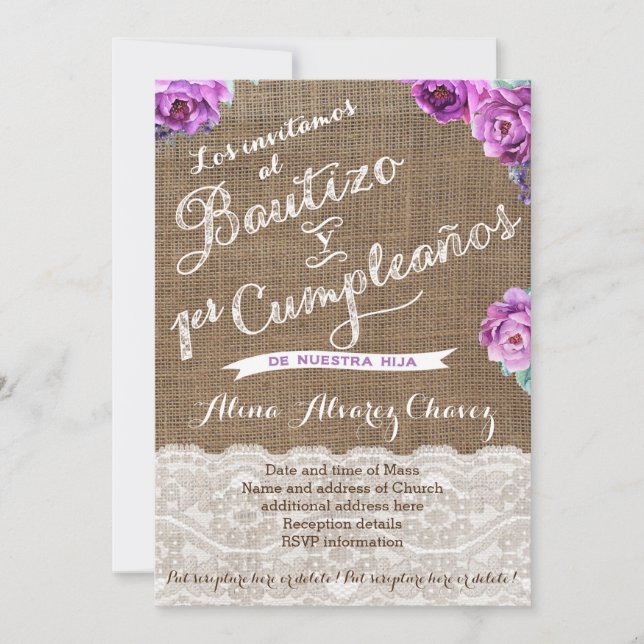 Convite Bautizo 1er Cumpleaños, espanhol convidado Castell (Frente)