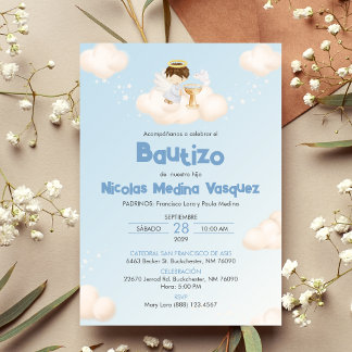 Convite Bautizo Boy Angel Católico Batismo