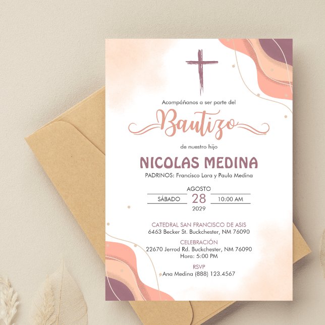 Convite Bautizo Elegante Minimalista Boho Baptism (Criador carregado)