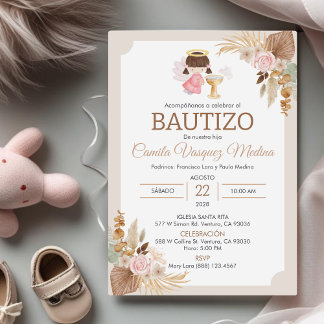 Convite Bautizo em Espanhol Baptism Baby Girl