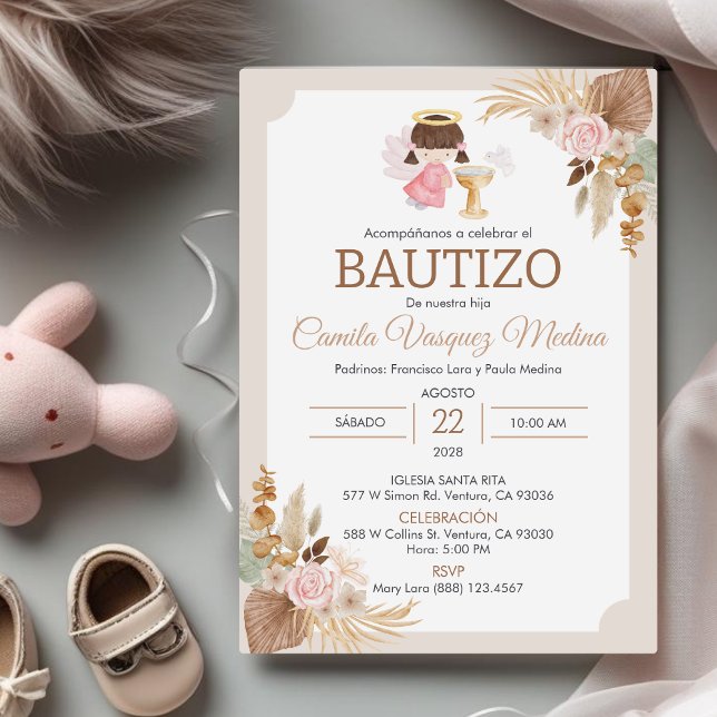Convite Bautizo em Espanhol Baptism Baby Girl (Criador carregado)