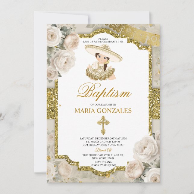 Convite Bautizo Fiesta Cute Little Baptism, espanhol (Frente)