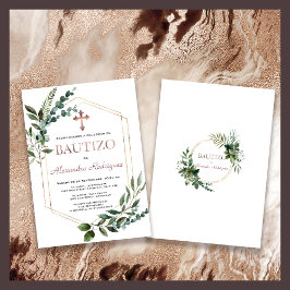 Convite Bautizo Greenery Rosa Dourado Boy Baptism