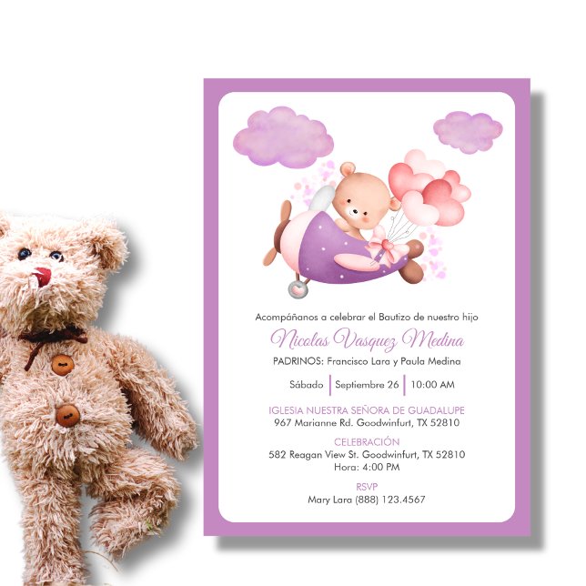 Convite Bautizo Invitación Cheerful Teddy Bear Boy Baptism (Criador carregado)