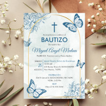 Bautizo Invitación Elegante Borboletas Baptism