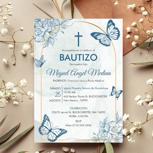 Convite Bautizo Invitación Elegante Borboletas Baptism (Criador carregado)